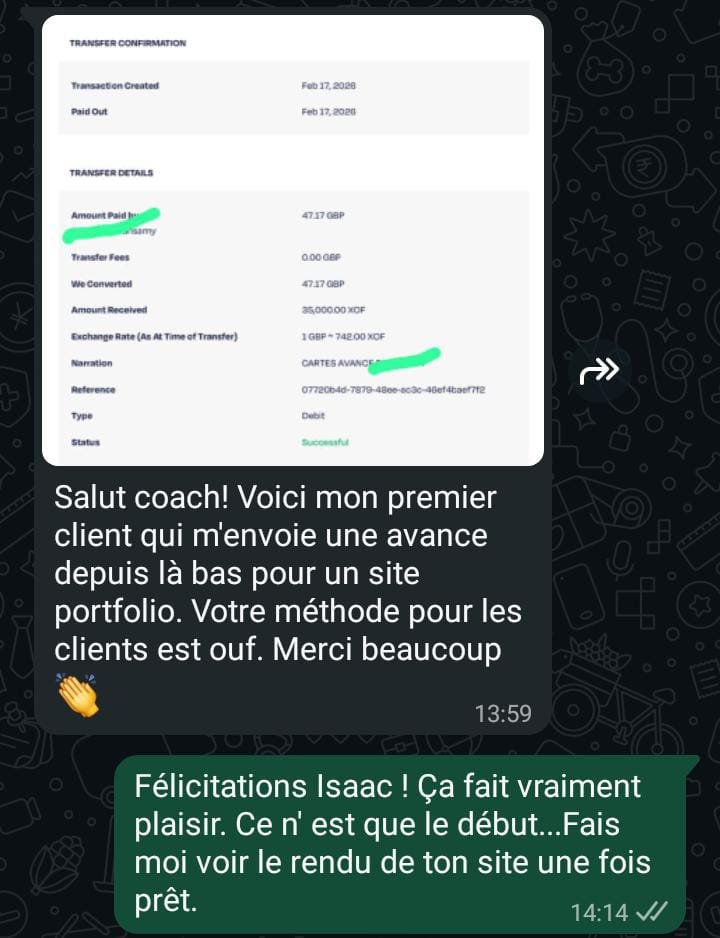 Témoignage réel: premier client et avance reçue